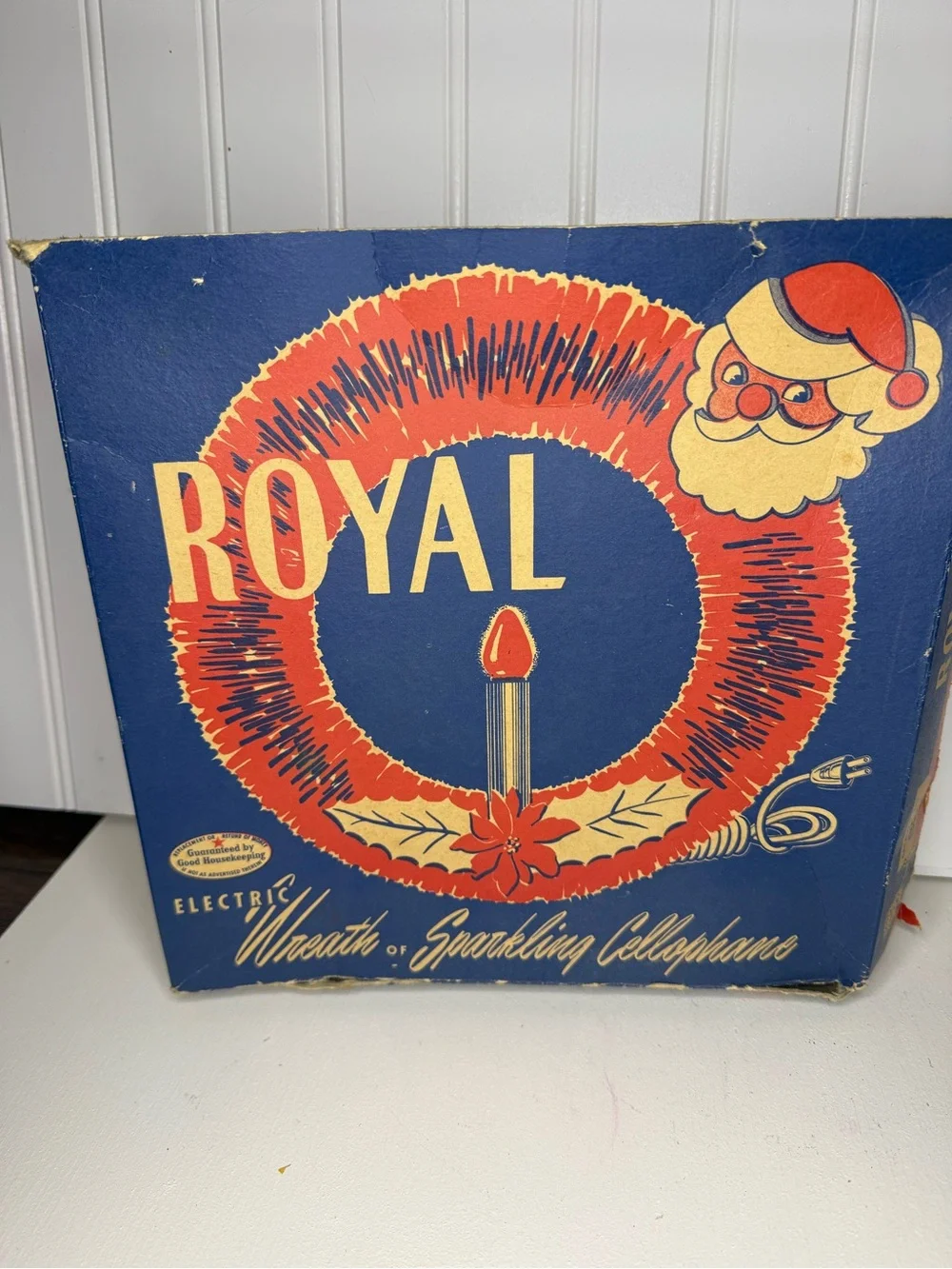 Vintage 1950s Royal Electric Illuminated Cellophane Christmas Wreath In Orig Box